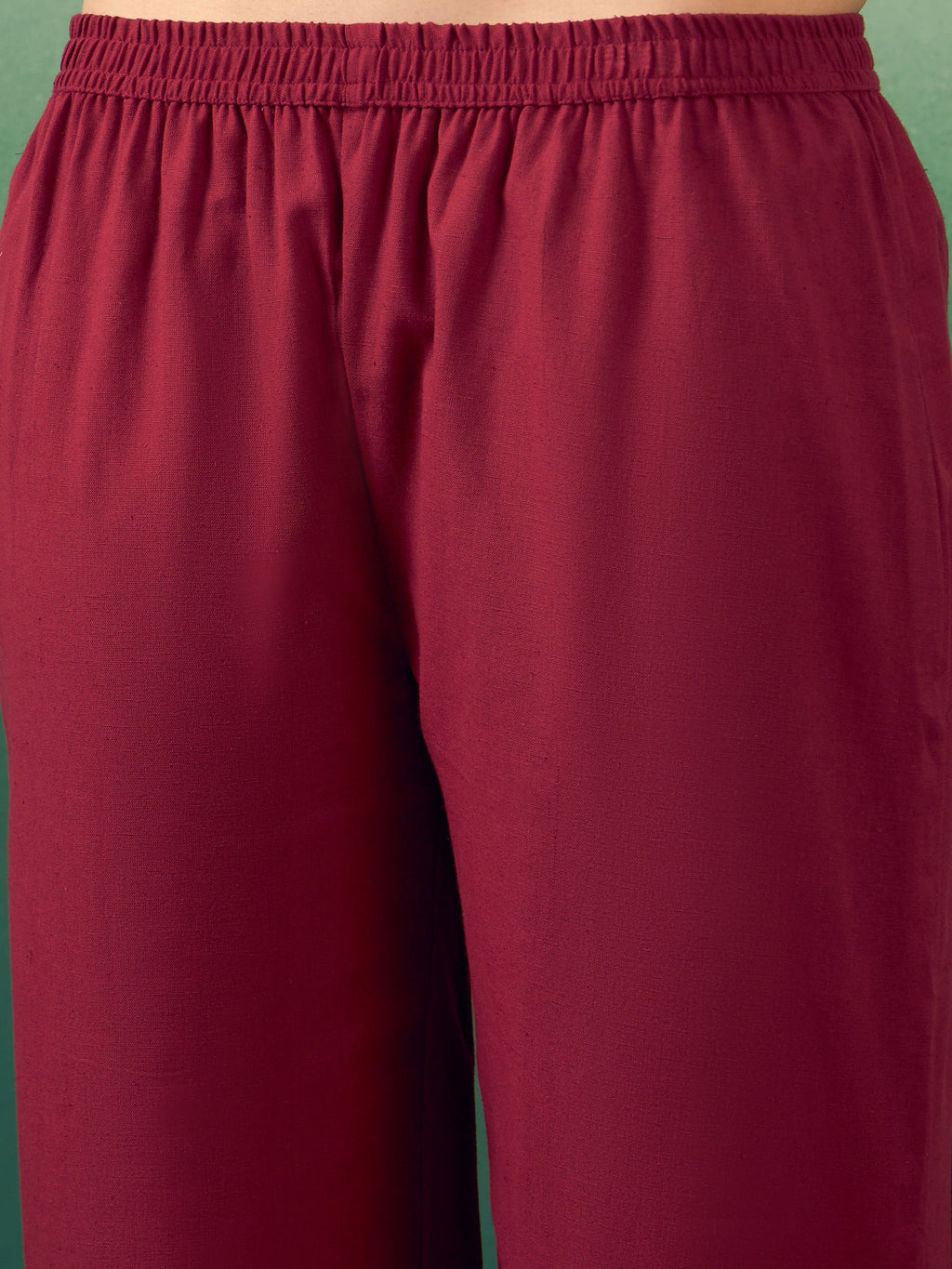 InWeave Burgundy Solid V Neck Short Kurta Pant Set
