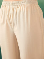 InWeave Burgundy Mandarin V Neck Button Kurta Cream Pant Set