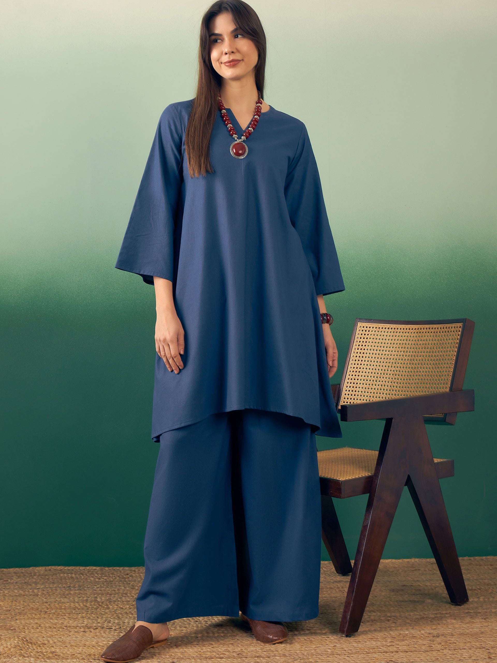 InWeave Midnight Blue Kurta Palazzo Set