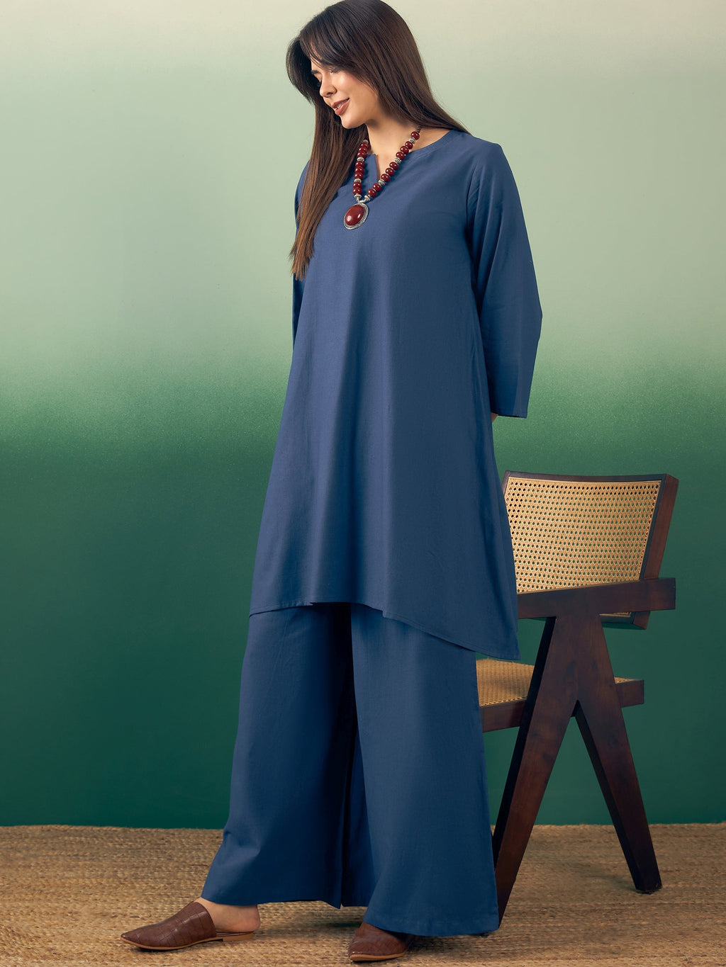 InWeave Midnight Blue Kurta Palazzo Set