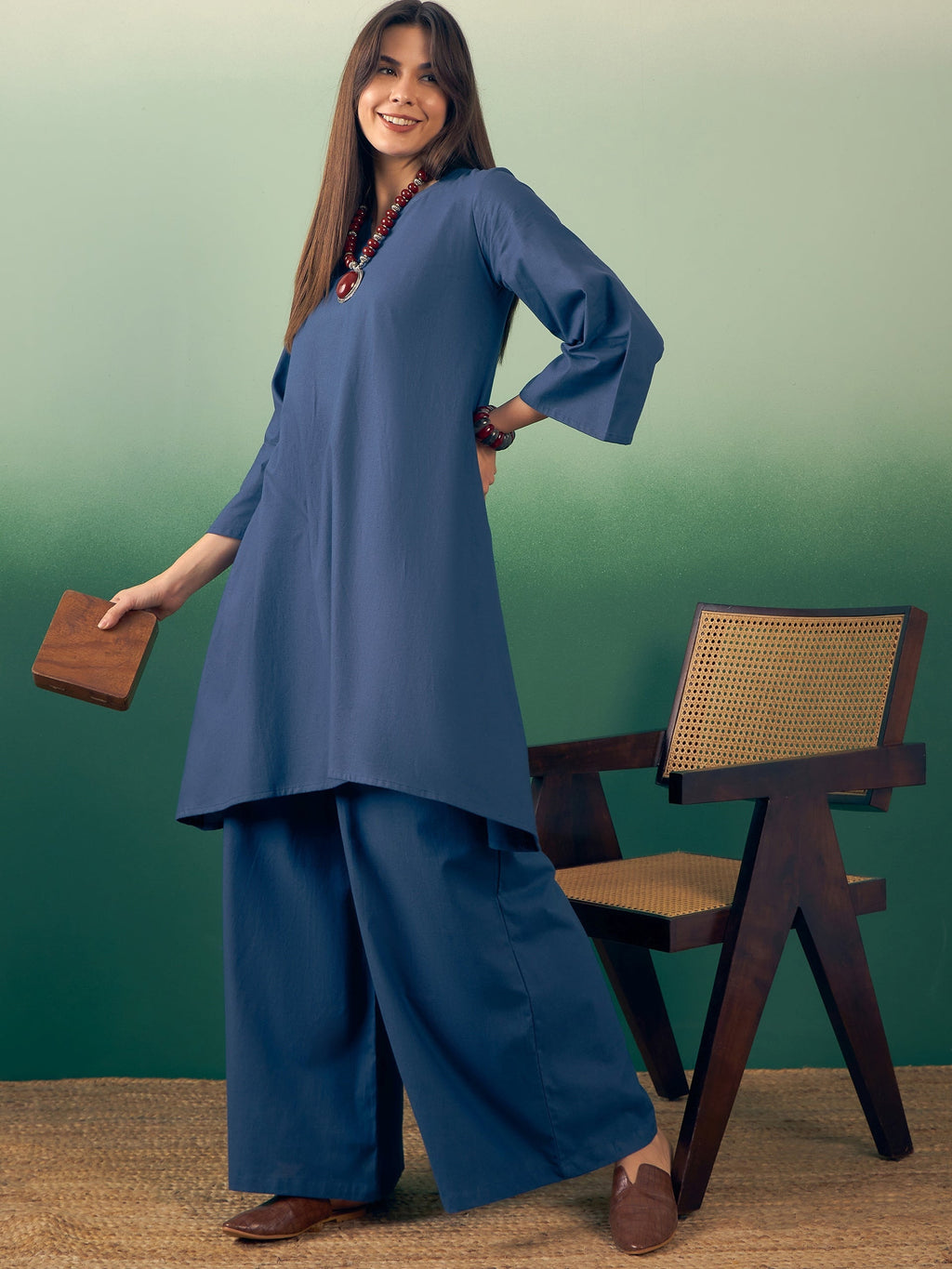 InWeave Midnight Blue Kurta Palazzo Set