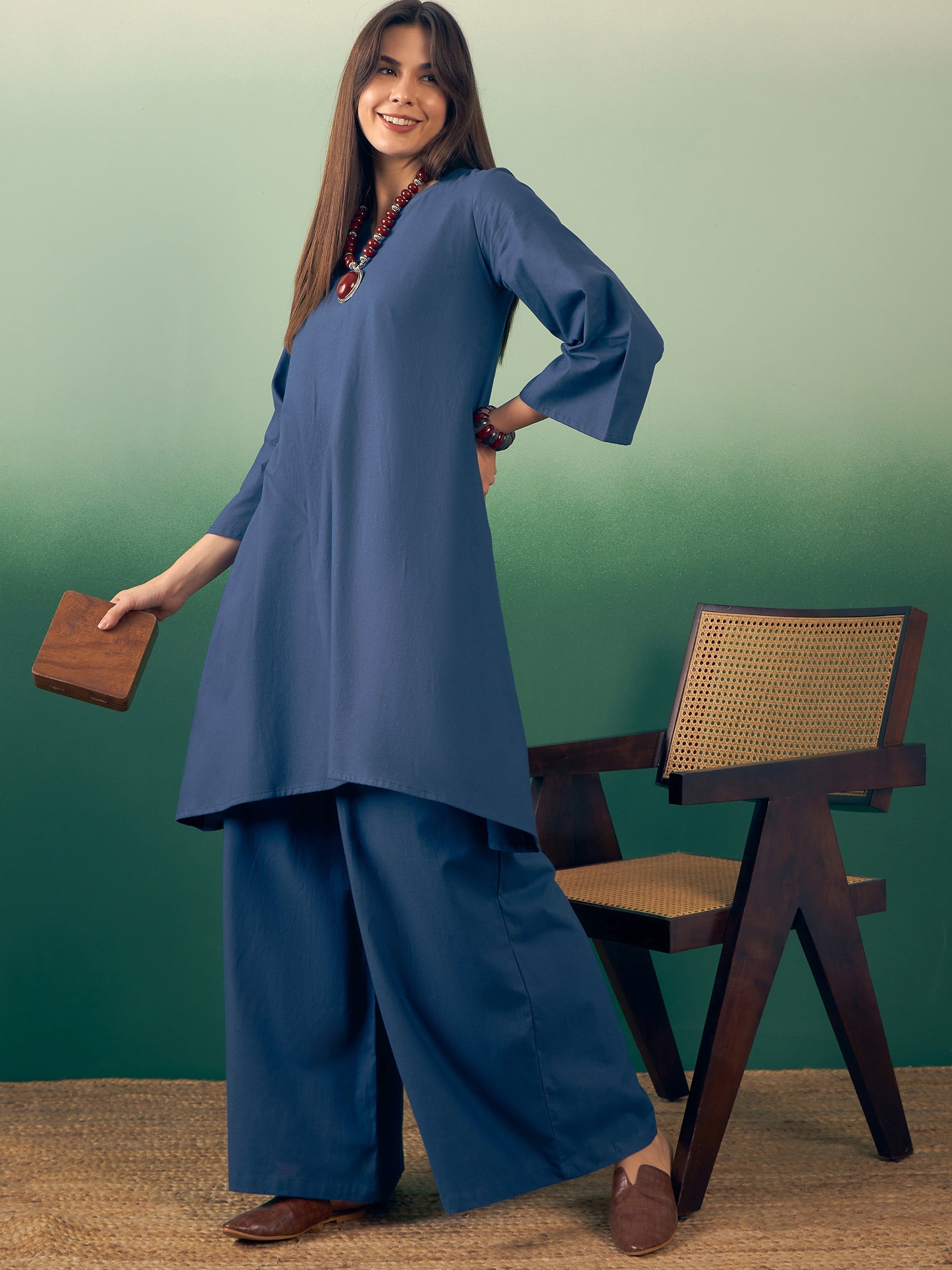InWeave Midnight Blue Kurta Palazzo Set