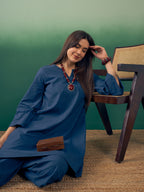 InWeave Midnight Blue Kurta Palazzo Set