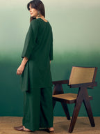 InWeave Dark Green Kurta Palazzo Set
