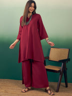 InWeave Burgundy Kurta Palazzo Set
