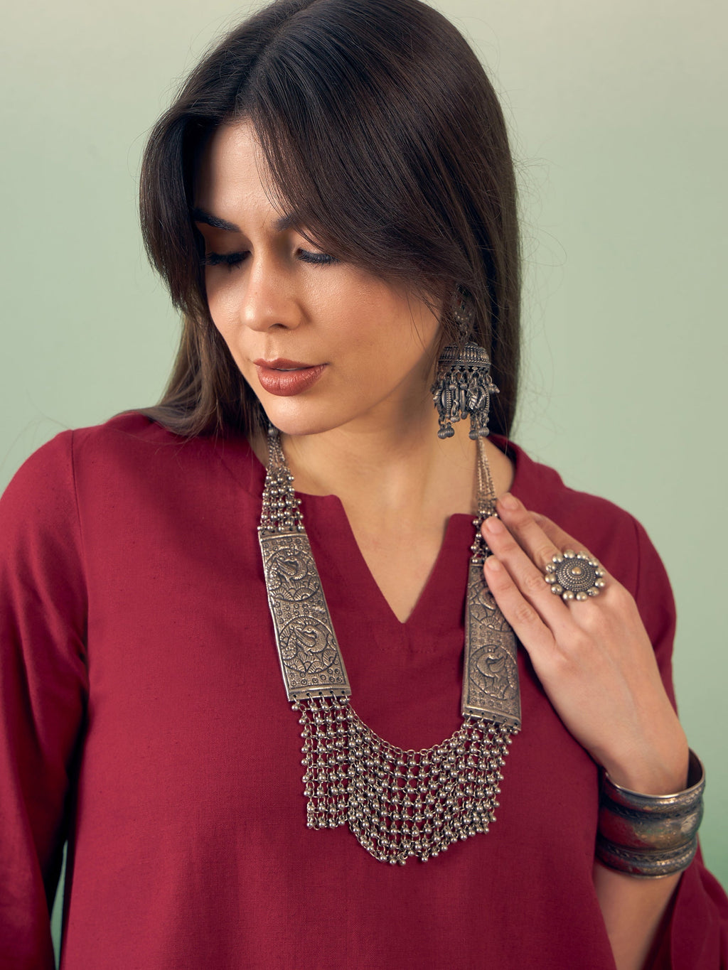 InWeave Burgundy Kurta Palazzo Set