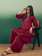InWeave Burgundy Kurta Palazzo Set