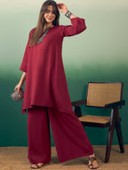 InWeave Burgundy Kurta Palazzo Set