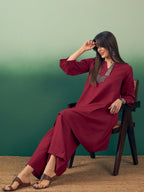 InWeave Burgundy Kurta Palazzo Set