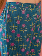 InWeave Teal Kantha Mandarin Kurta Set
