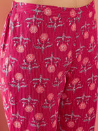 InWeave Red Kantha Print Mandarin V Neck Button Kurta Pant Set