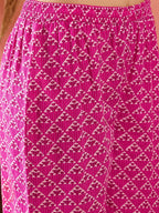 InWeave Pink Pyramid Kantha V Neck Lace Work Kurta Palazzo Set
