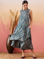 InWeave Slate Grey Paisley Round Neck Kurta Short Palazzo Set
