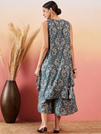 InWeave Slate Grey Paisley Round Neck Kurta Short Palazzo Set