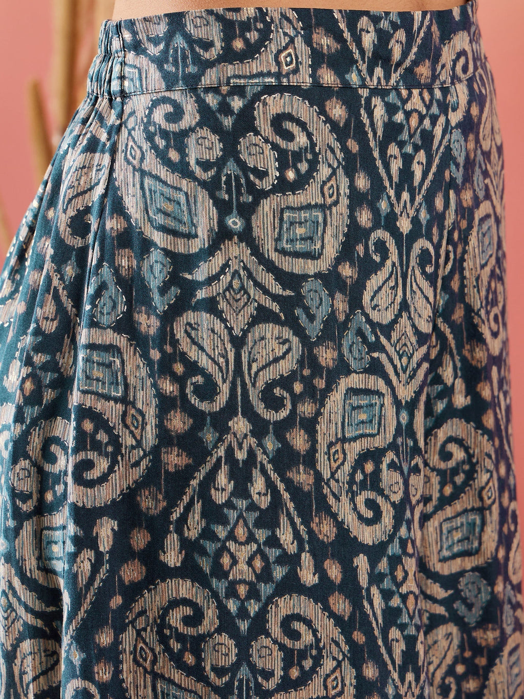 InWeave Slate Grey Paisley Round Neck Kurta Short Palazzo Set