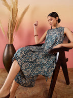 InWeave Slate Grey Paisley Round Neck Kurta Short Palazzo Set