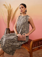 InWeave Dull Brown Paisley Round Neck Kurta Short Palazzo Set