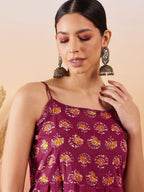 InWeave Burgundy Floral Boota Print Strappy Printed Palazzo Set