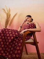 InWeave Burgundy Floral Boota Print Strappy Printed Palazzo Set