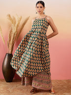 InWeave Dark Green Paisley Print Strappy Printed Palazzo Set - Distacart