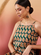 InWeave Dark Green Paisley Print Strappy Printed Palazzo Set - Distacart