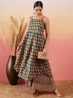 InWeave Dark Green Paisley Print Strappy Printed Palazzo Set - Distacart