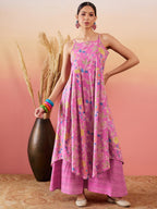 InWeave Dull Pink Floral Print Strappy Printed Palazzo Set