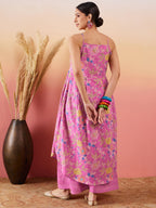 InWeave Dull Pink Floral Print Strappy Printed Palazzo Set