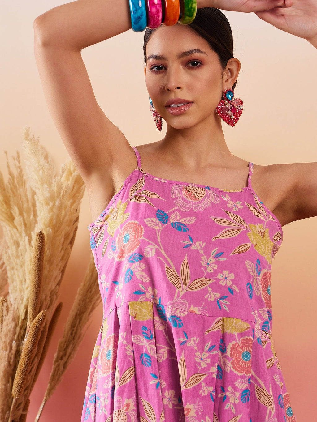 InWeave Dull Pink Floral Print Strappy Printed Palazzo Set
