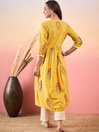 InWeave Yellow Striped V Neck Lace Front Slit Kurta Pant Set - Distacart