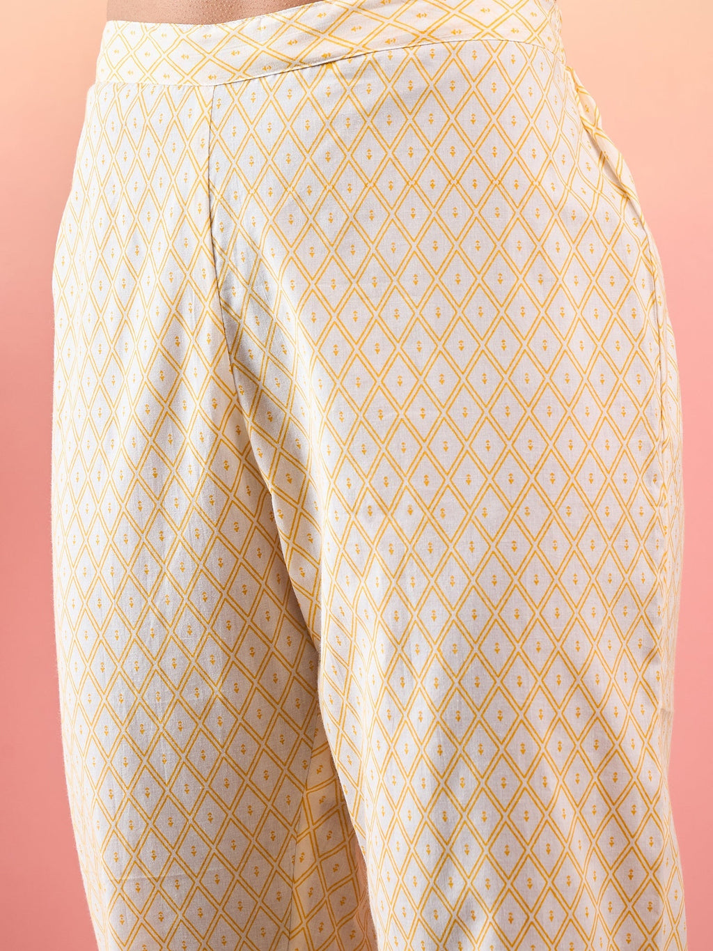 InWeave Yellow Striped V Neck Lace Front Slit Kurta Pant Set - Distacart