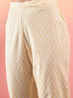 InWeave Yellow Striped V Neck Lace Front Slit Kurta Pant Set - Distacart
