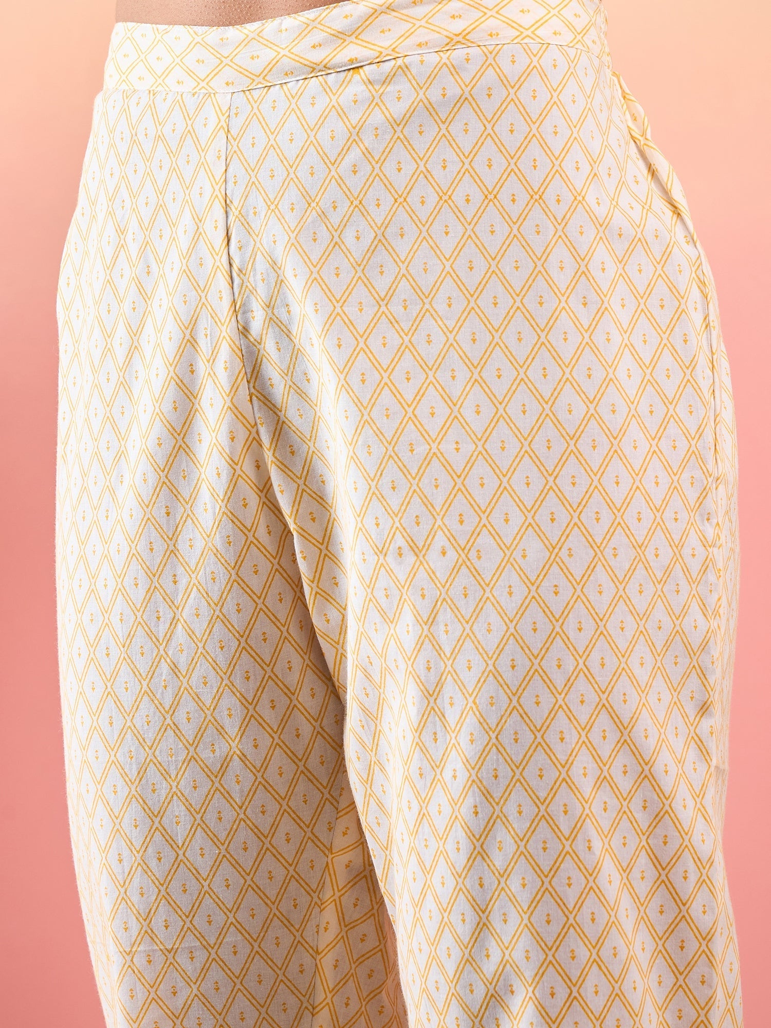 InWeave Yellow Striped V Neck Lace Front Slit Kurta Pant Set - Distacart