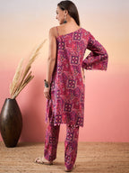 InWeave Pink Violet Printed One Shoulder Strapp Kurta Set
