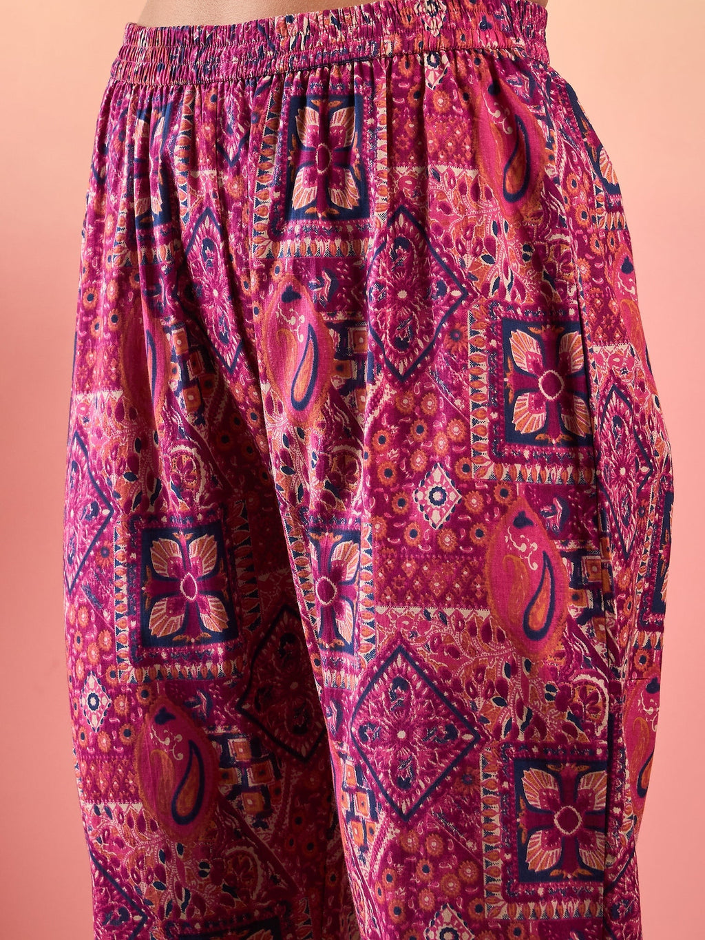 InWeave Pink Violet Printed One Shoulder Strapp Kurta Set