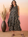 InWeave Black Ikkat Print Foil Round Neck Palazzo Set