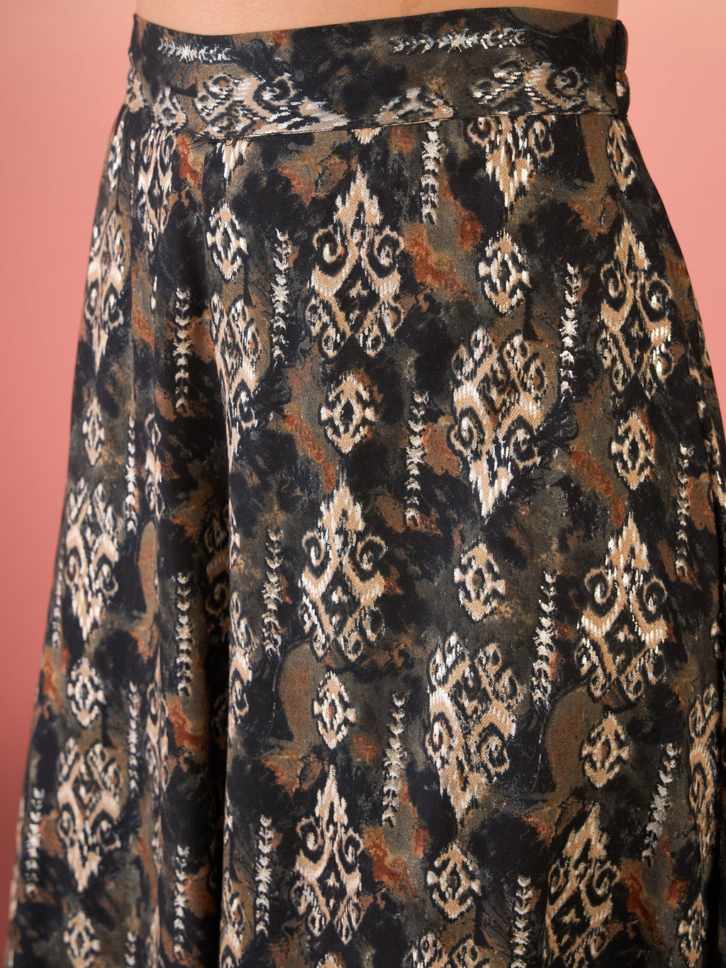 InWeave Black Ikkat Print Foil Round Neck Palazzo Set