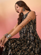 InWeave Black Ikkat Print Foil Round Neck Palazzo Set