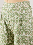 InWeave Apple Green Ikkat Print Foil Round Neck Kurta Pant Set - Distacart