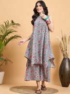 InWeave Grey Kantha Floral Jaal Short Palazzo Set