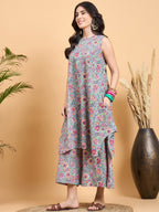 InWeave Grey Kantha Floral Jaal Short Palazzo Set
