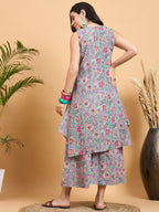 InWeave Grey Kantha Floral Jaal Short Palazzo Set