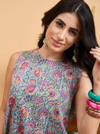 InWeave Grey Kantha Floral Jaal Short Palazzo Set