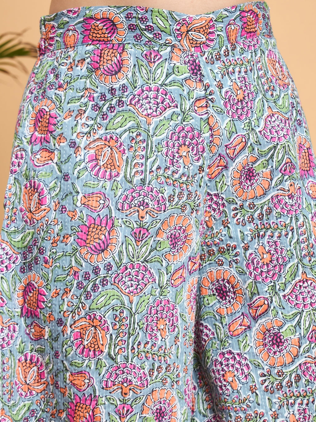InWeave Grey Kantha Floral Jaal Short Palazzo Set