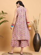 InWeave Pastel Pink Kantha Floral Jaal Short Palazzo Set