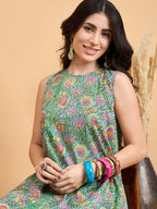 InWeave Mint Green Kantha Floral Jaal Short Palazzo Set
