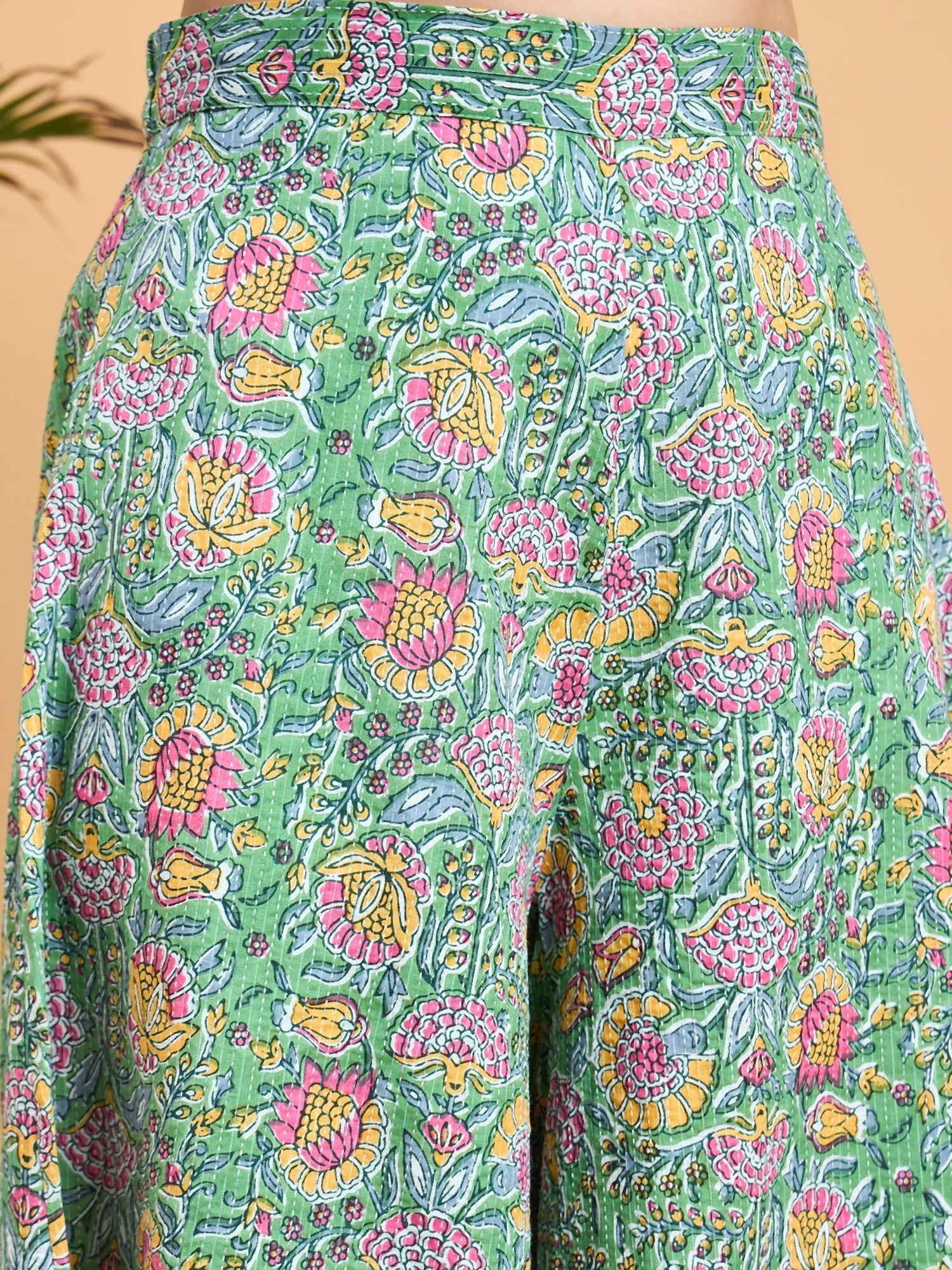 InWeave Mint Green Kantha Floral Jaal Short Palazzo Set