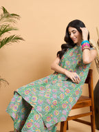 InWeave Mint Green Kantha Floral Jaal Short Palazzo Set