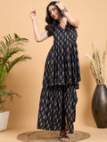 InWeave Black Booti Rapid Print Backless Kurta Sharara Set