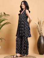 InWeave Black Booti Rapid Print Backless Kurta Sharara Set